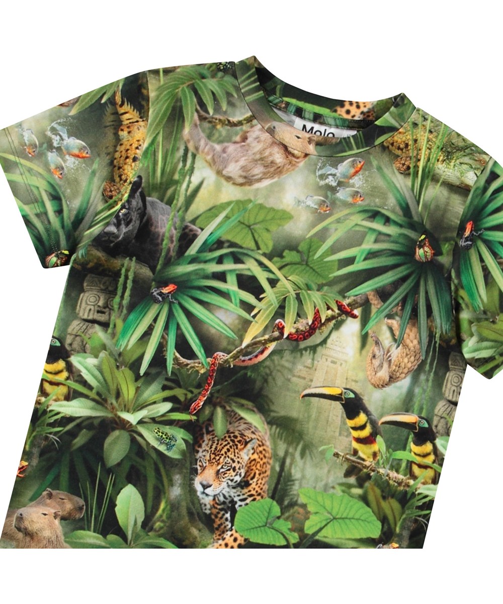 Ralphie - Jungle Animals - Åtsittande t-shirt med tryck för barn i mjuk ekologisk bomull med ribbad halsringning.