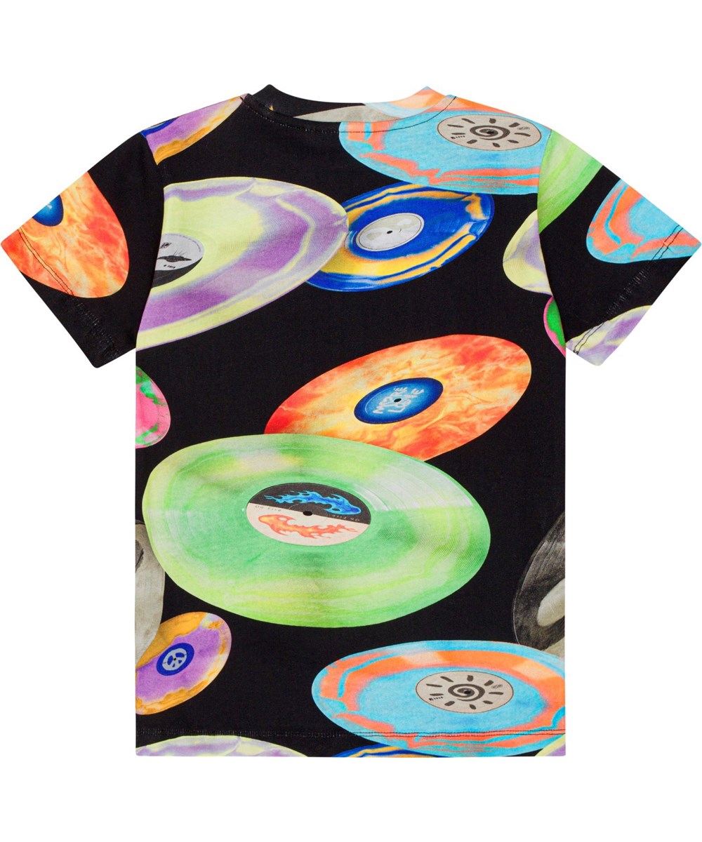 Ralphie - Records Dark - Multifärgad ekologisk t-shirt med vinylplattor.