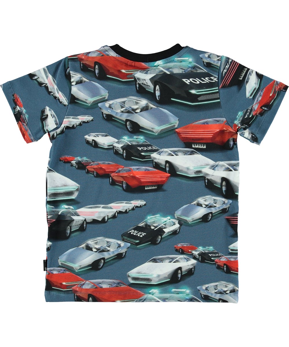 Ralphie - Self-Driving Cars - Blå t-shirt med bilar och polis.