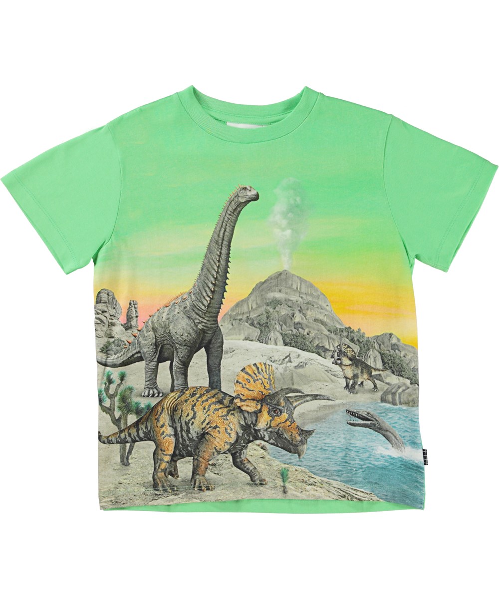 Rame - Colourful Dinos - Ekologisk grön t-shirt med dinosaurie.