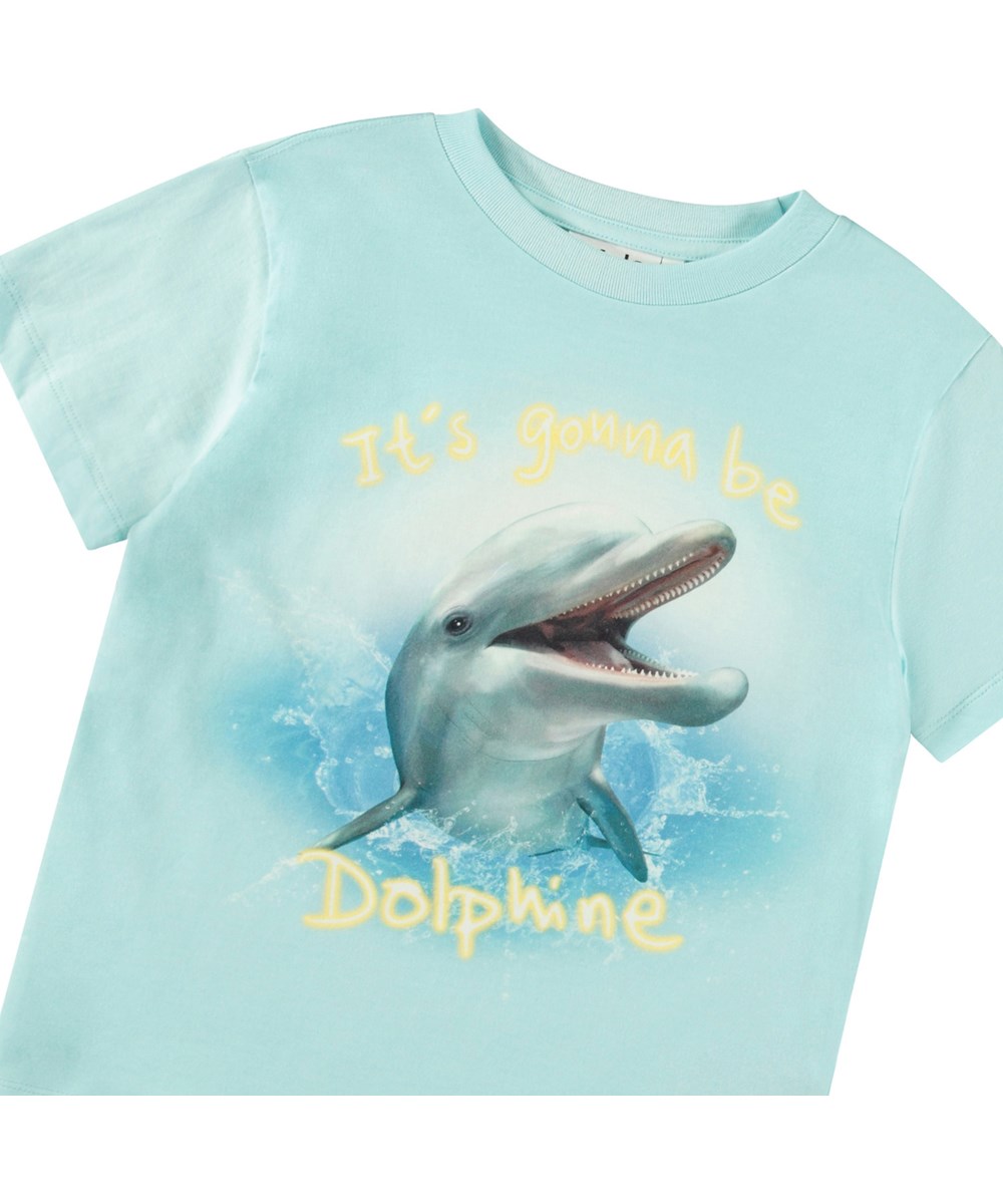 Rame - Dolphine - Ljusblå t-shirt med tryck för barn i mjuk ekologisk bomull med ribbad halsringning.