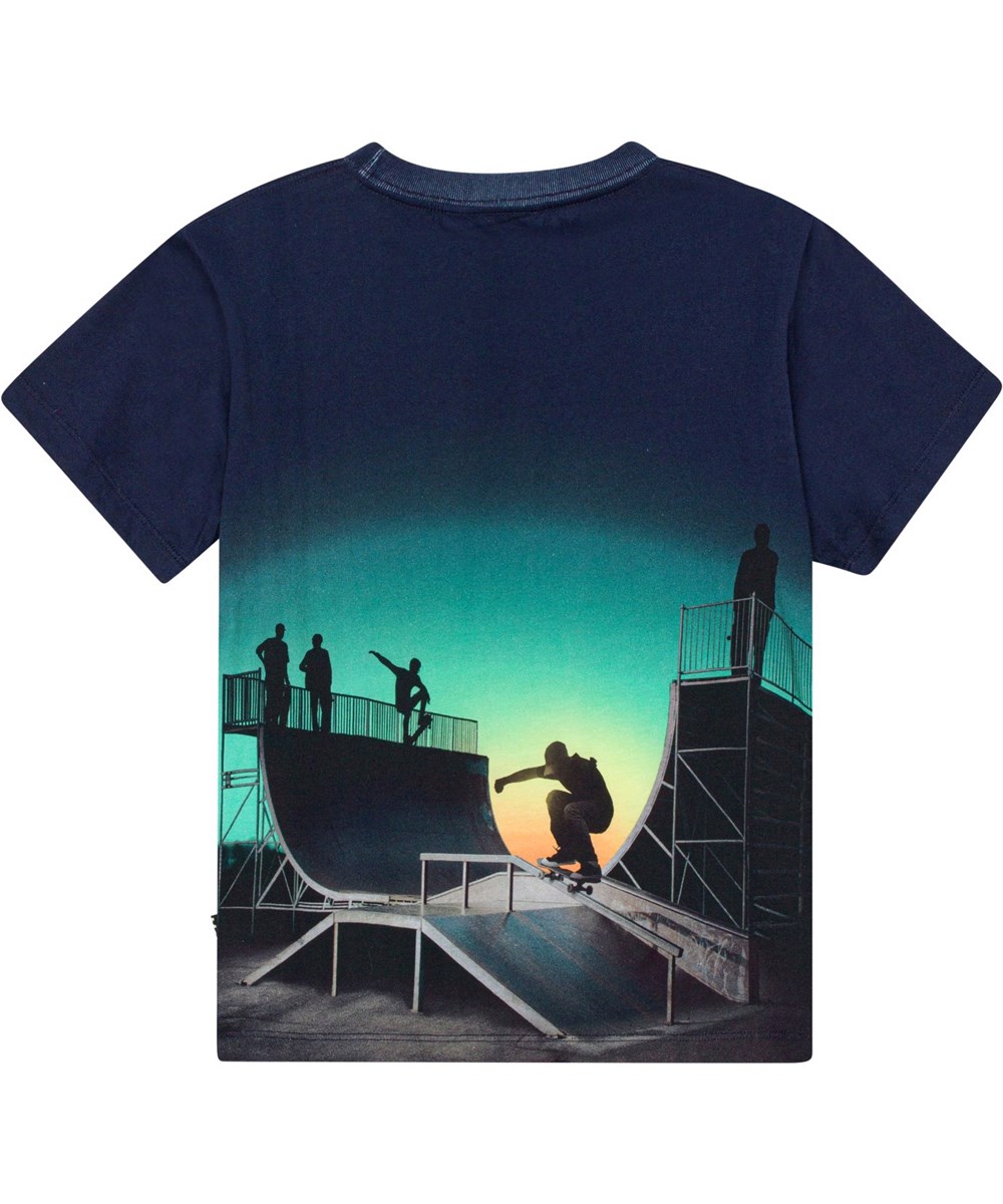 Rame - Halfpipe Universe - Blå ekologisk t-shirtmed skateramp.