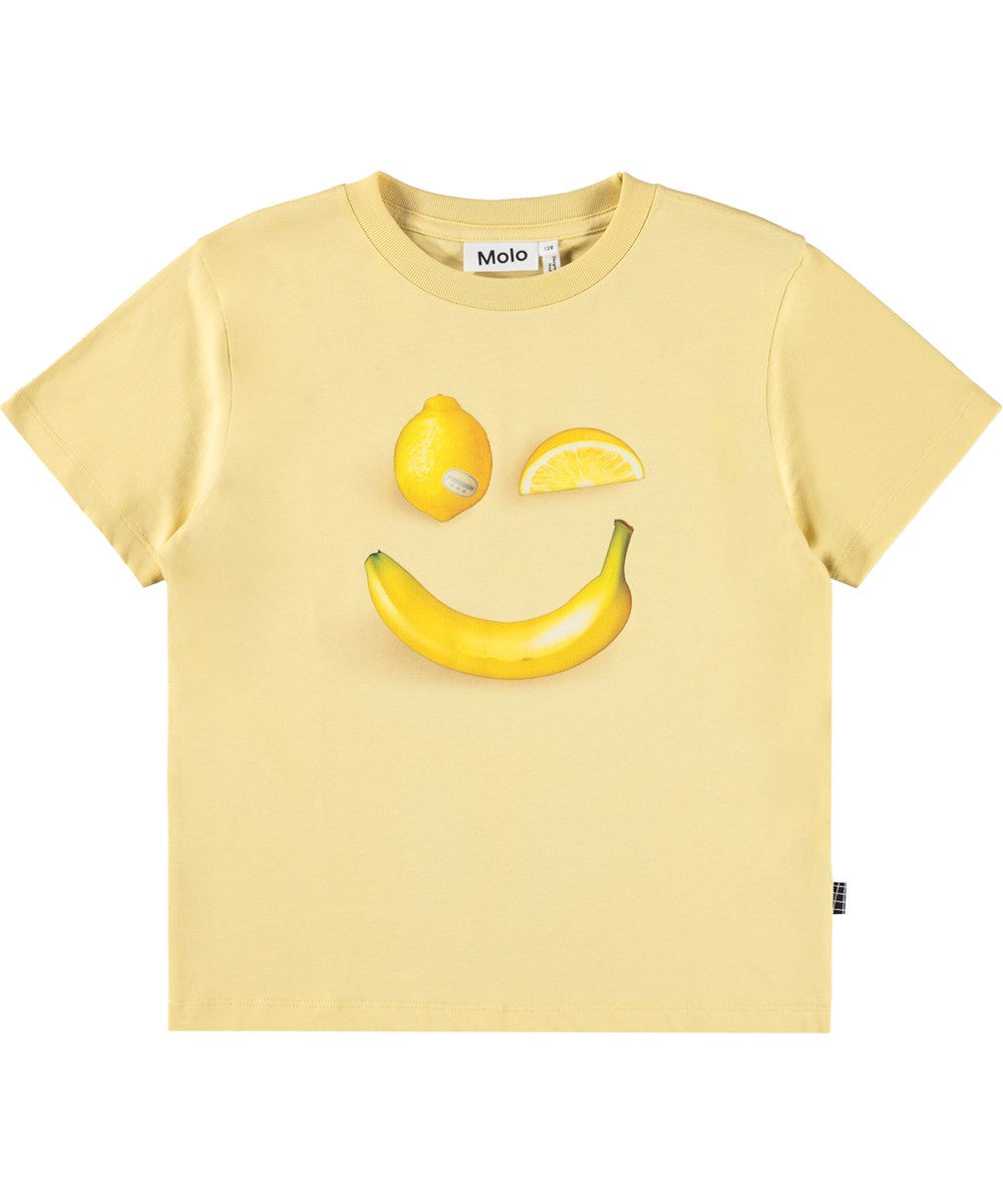 Rame - Happy Fruits - Gul T-shirt i ekologisk bomull med mönster.