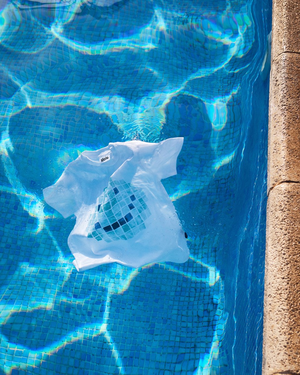 Rame - Tile Happy - Vit T-shirt för barn i ekologisk bomull med korta ärmar och ribbad halsringning.