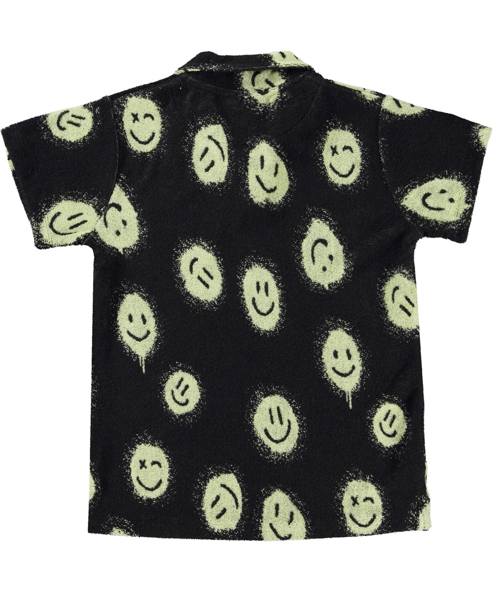 Randel - Happy Sunny - Frotté polo i svart med smileys.