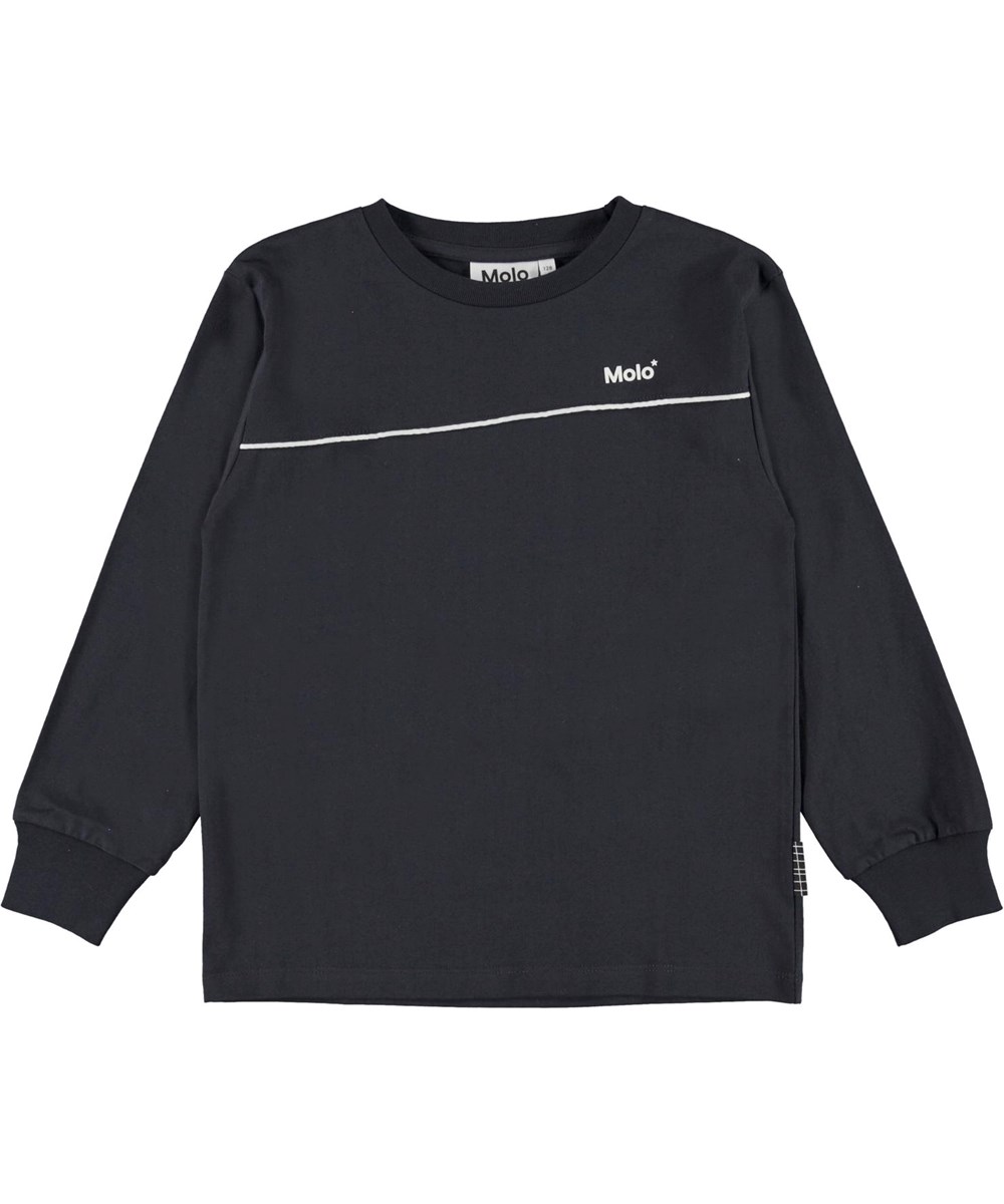 Rasmono - Dark Navy - Ekologisk långärmad mörkblå  langærmet bluse i mørkeblå