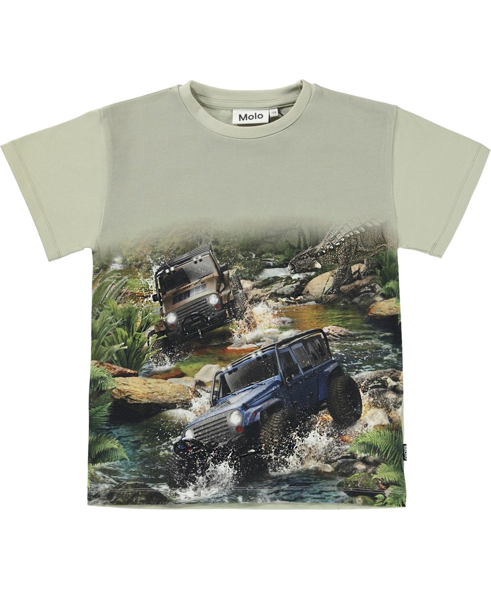 Rasmus - Jeeps Light - Ekologisk beige t-shirt med jeepar.