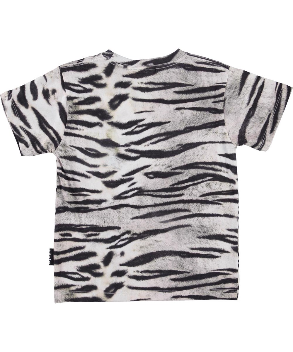 Rasmus - Tiger White - Ekologisk kortärmad t-shirt med svart och vitt tigermönster.