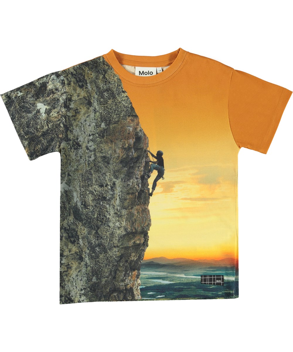 Raveno - Golden Climber - Ekologisk t-shirt med bergsklättrare.