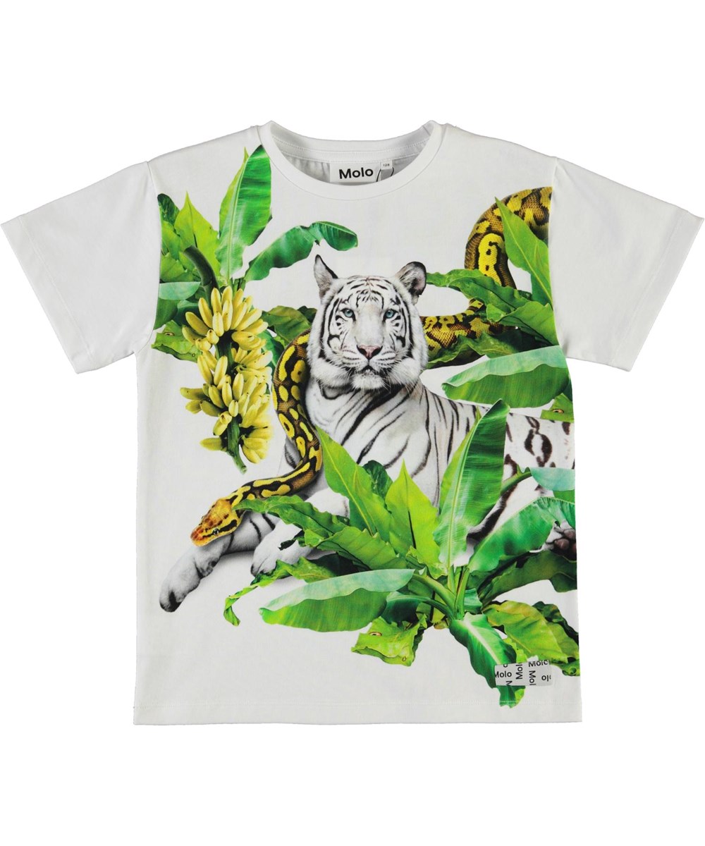 Raveno - Resting Tiger - Ekologisk vit t-shirt med tiger och orm
