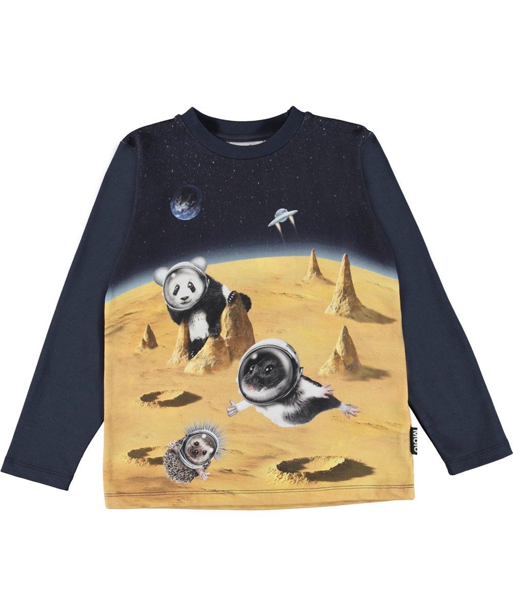 Reif - Happy Space - Ekologisk mörkblå tröja med djur i rymden.