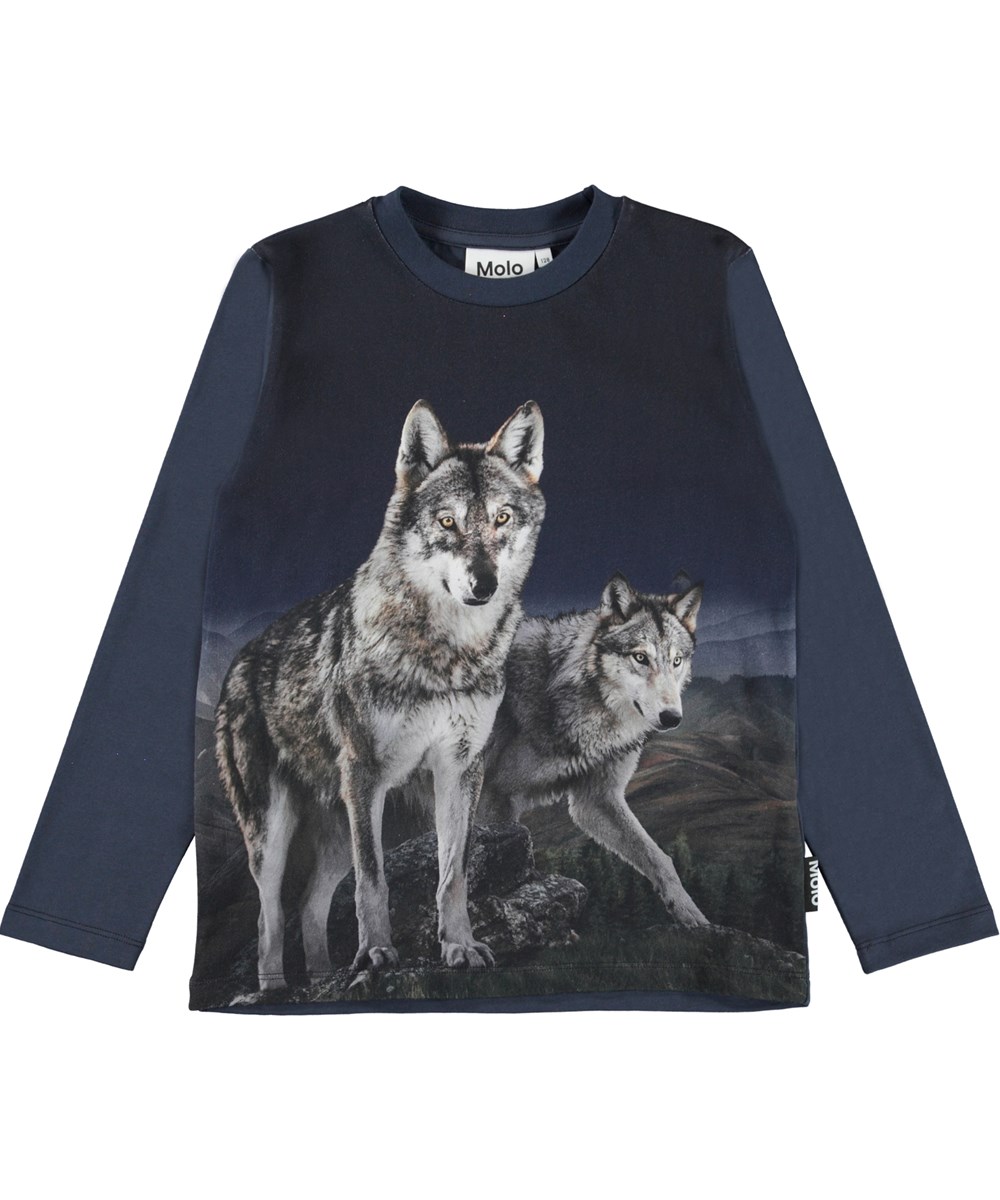 Reif - Two Wolves - Ekologisk mörkblå tröja med vargar.