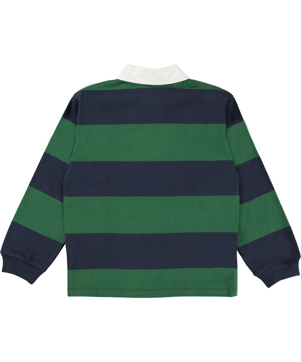 Relz - Eden Blue Stripe - Ekologisk blå- och grönrandig tröja med krage.