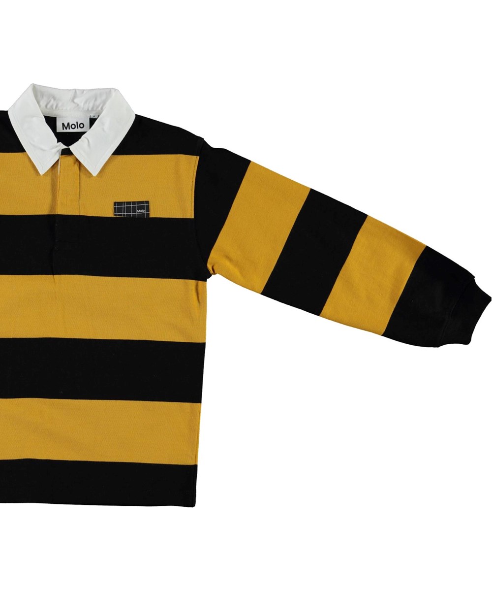 Relz - Wide Stripe - Ekologisk gul och svart randig polotröja med vit krage