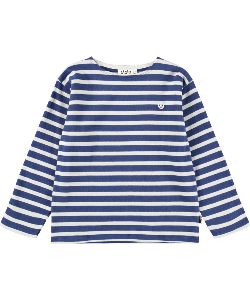 Rilder - Depth Stripe - Bretonrandig blå och vit långärmad tröja för barn i mjuk ekologisk bomull med långa ärmar.