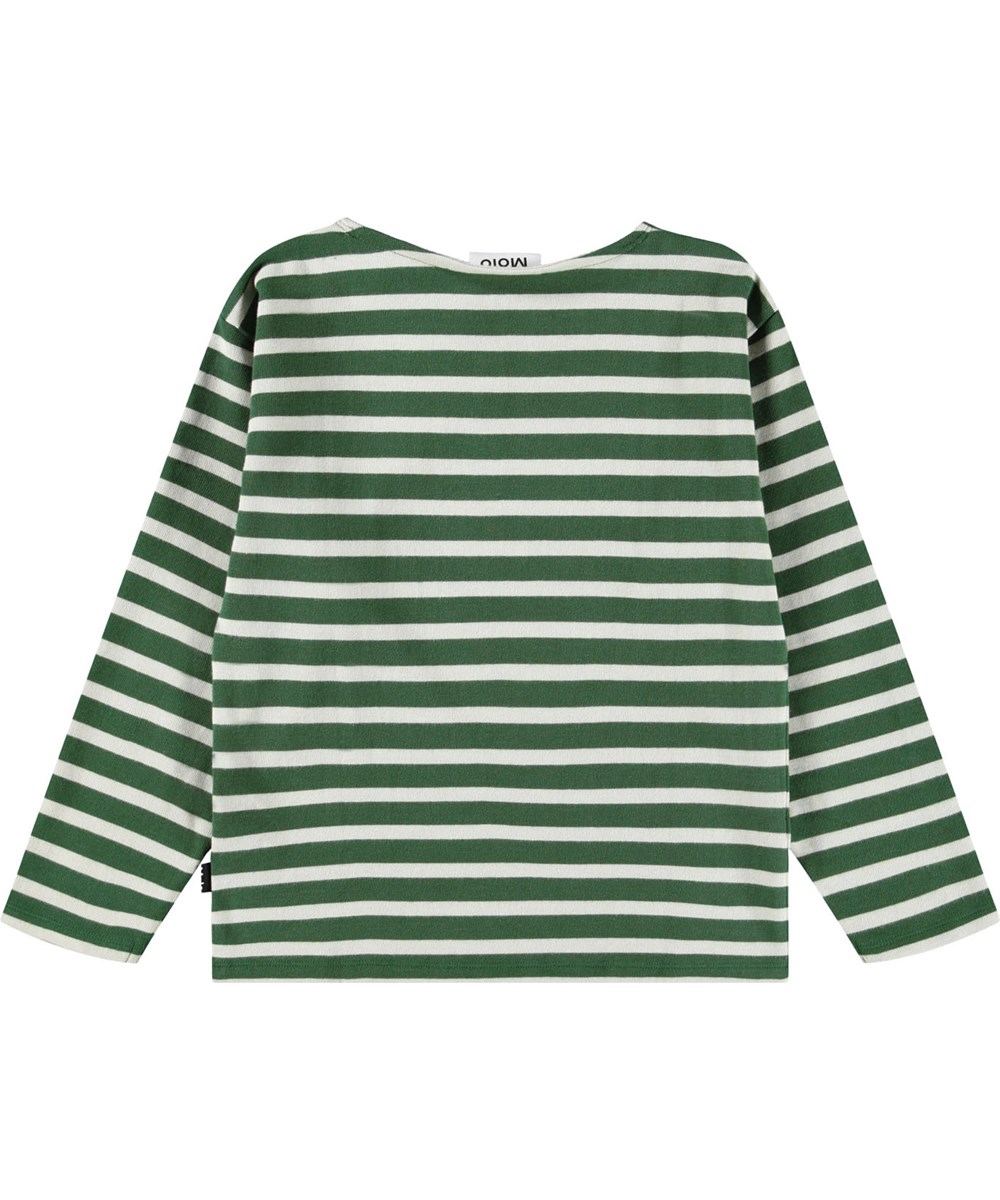 Rilder - Pine Stripe - Bretonrandig grön och off-white långärmad tröja för barn i mjuk ekologisk bomull med långa ärmar.