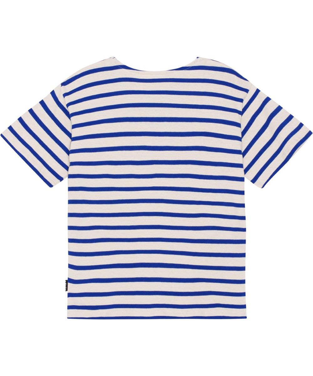 Rilee - Reef Stripe - Vit och blå randig ekologisk t-shirt.