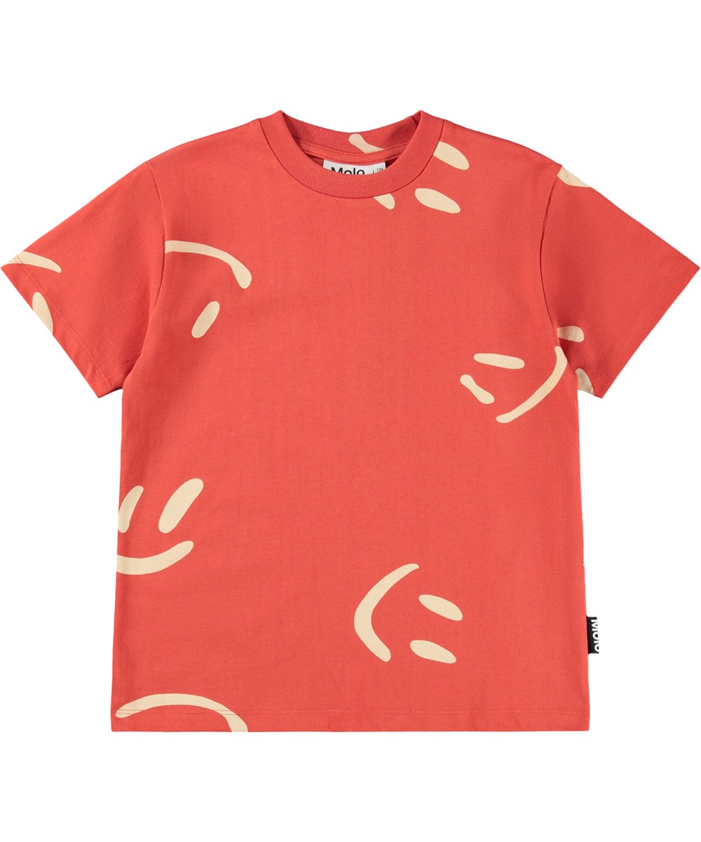 Riley - Big Smiles Red - Röd T-shirt för barn i ekologisk bomull