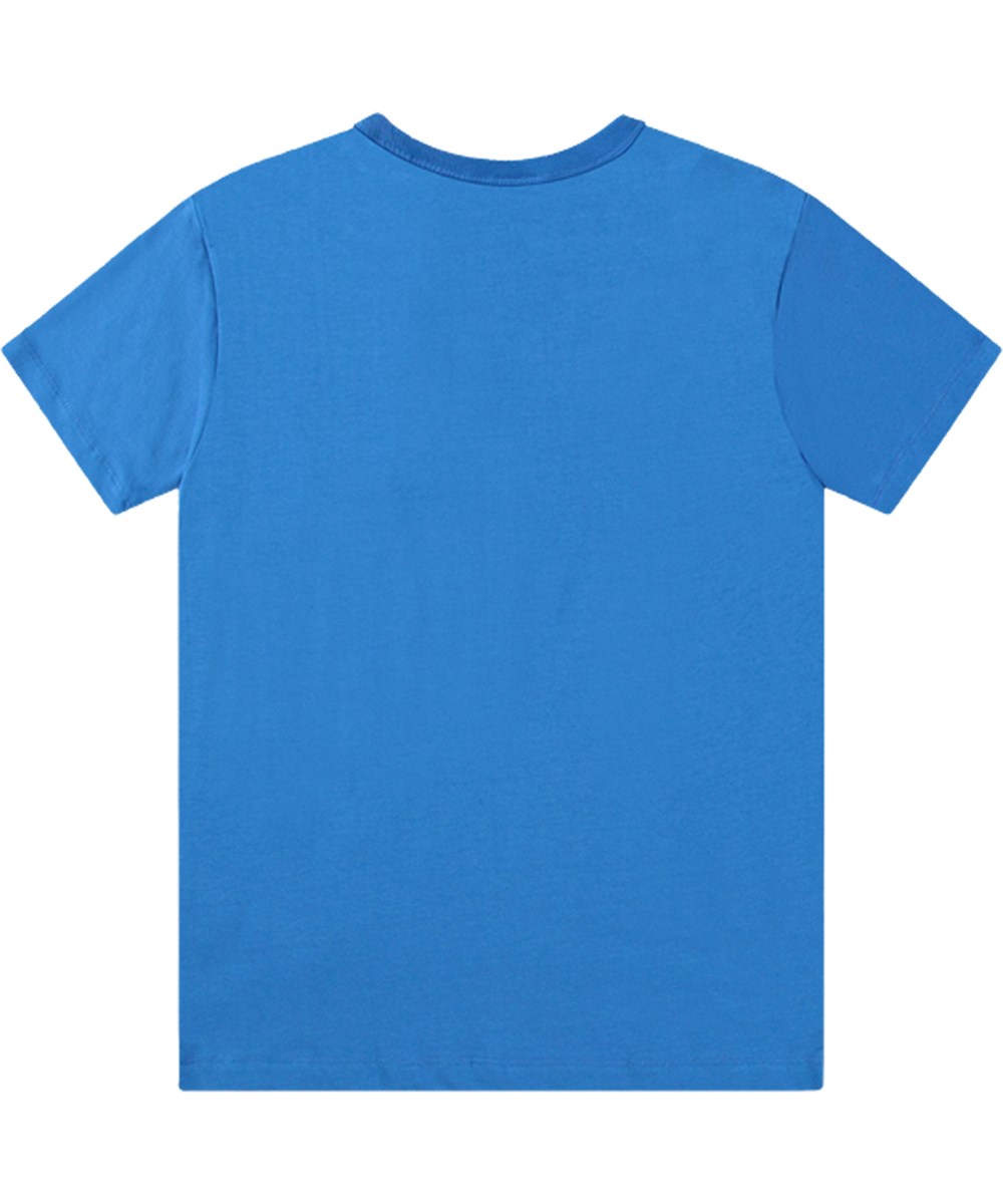 Riley - Lapis Blue - Blå T-shirt i ekologisk bomull med pixlad smiley.