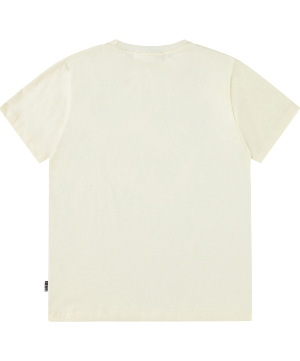 Riley - World United - Off-white t-shirt med tryck för barn i mjuk ekologisk bomull med korta ärmar och ribbad halsringning.