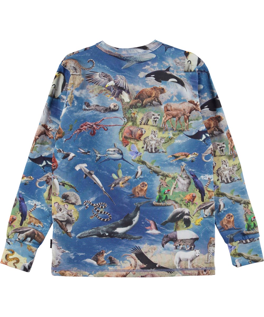 Rill - Amazing Earth - Blå ekologisk t-shirt med djur och jordklot.