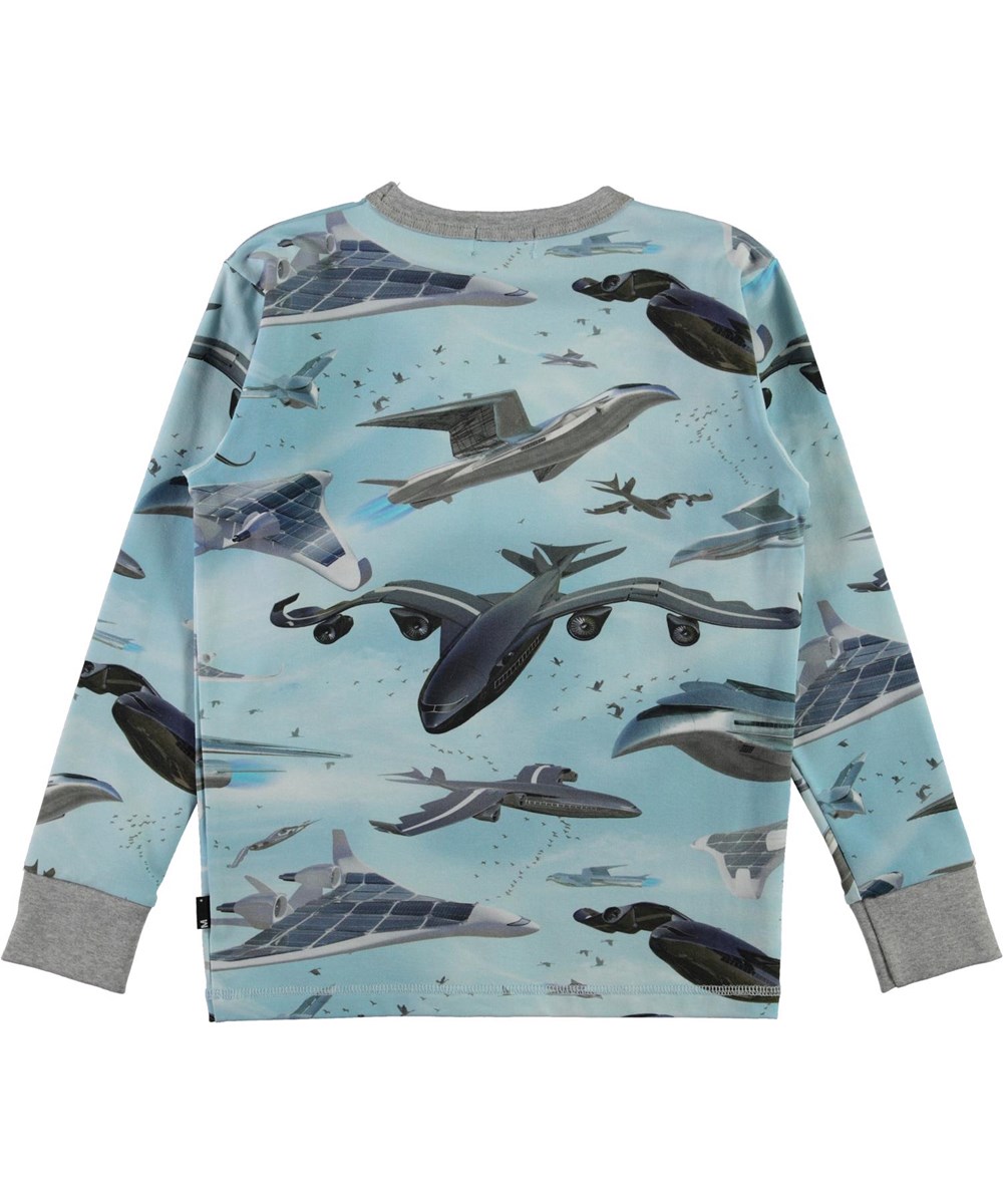 Rill - Biomimicry - Ekologisk ljusblå långärmad t-shirt med flygplan