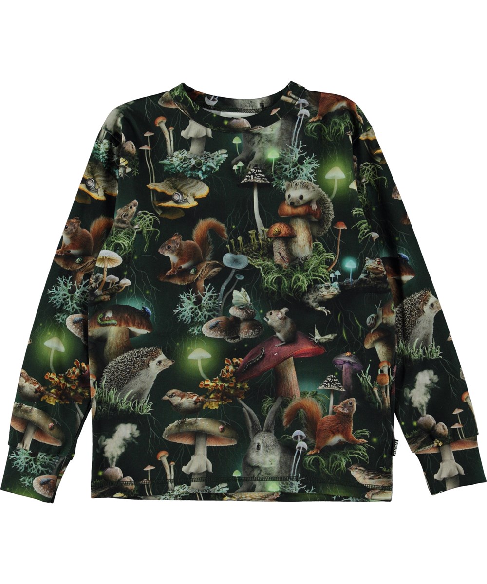 Rill - Fungi Life - Grön ekologisk långärmad t-shirt med svampmönster.