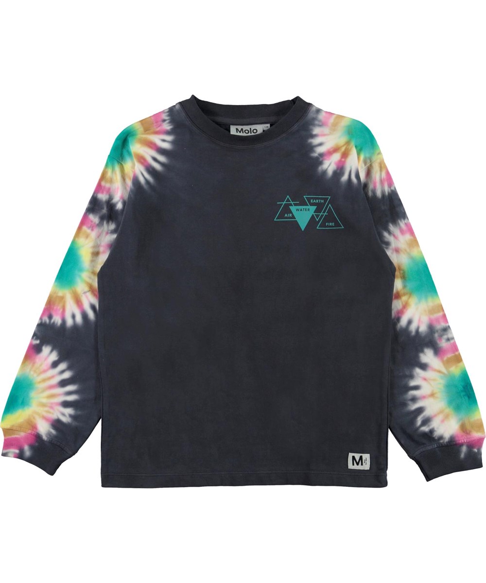 Rin - Navy Tie Dye - Blå tröja med batikmönster på ärmarna