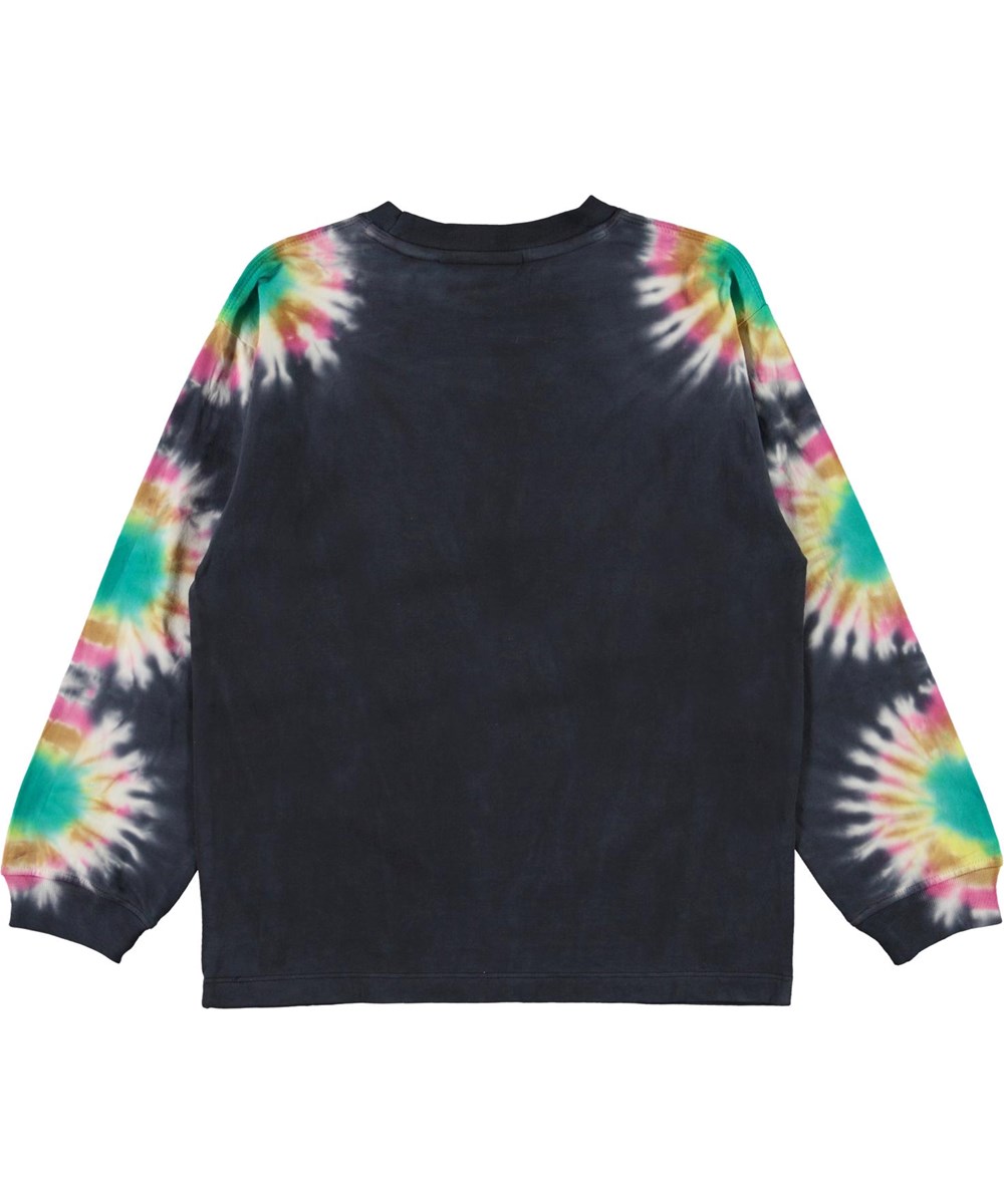 Rin - Navy Tie Dye - Blå tröja med batikmönster på ärmarna