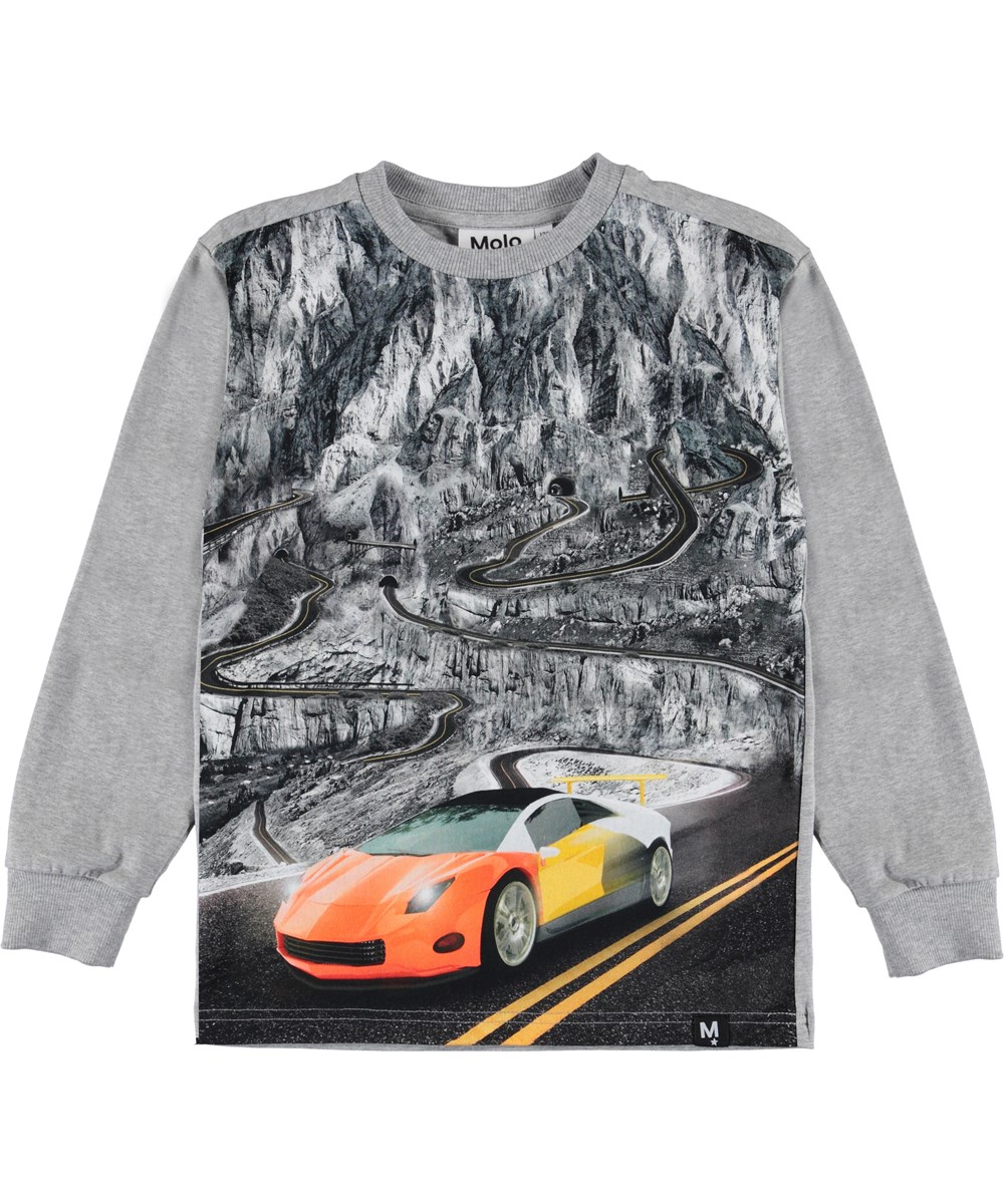 Risci - Patchwork Car - Grå blus med tryck av bil