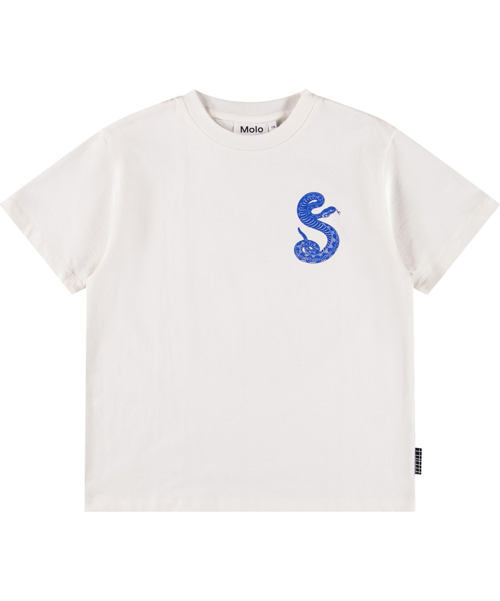 Rodney - Blue Snake - Vit T-shirt för barn i ekologisk bomull