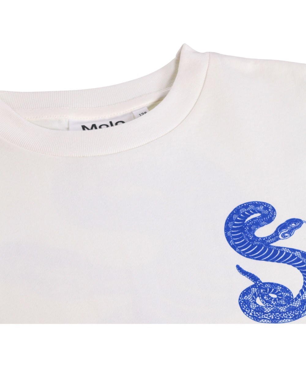 Rodney - Blue Snake - Vit T-shirt för barn i ekologisk bomull