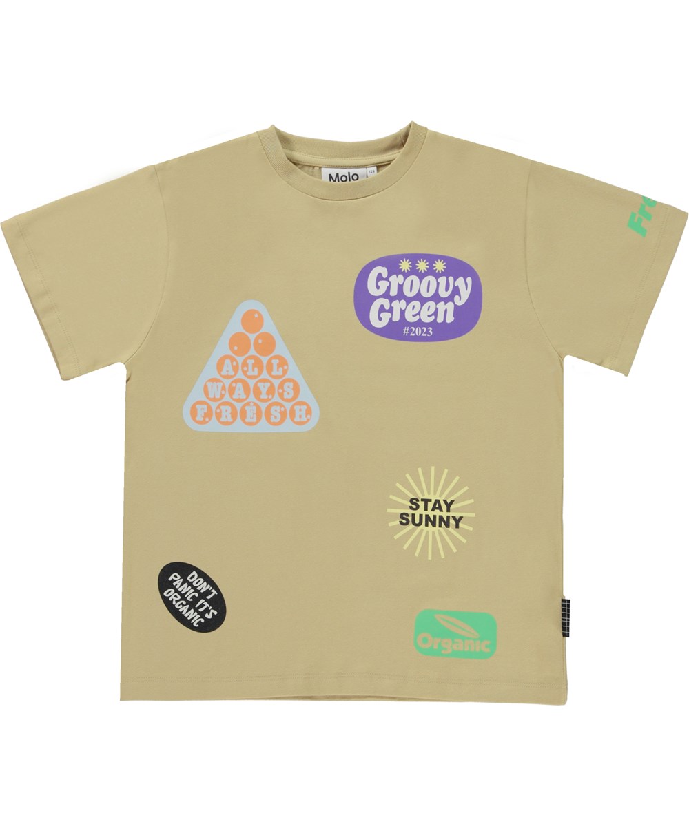 Rodney - Fruit Stickers - Ljusbrun t-shirt med klistermörken.