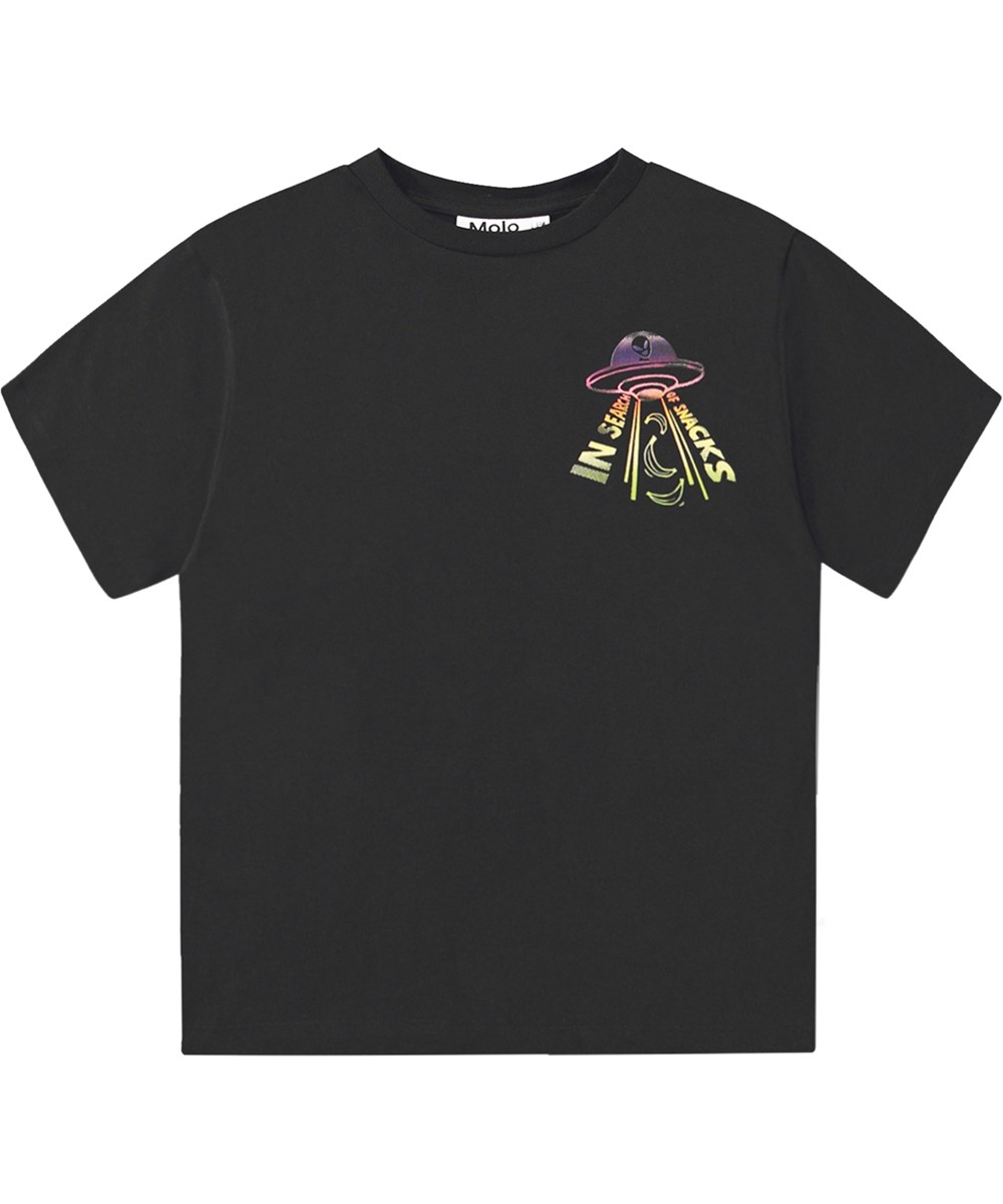 Rodney - In Search Of___ - Svart T-shirt i ekologisk bomull med UFO-tryck fram och bak.