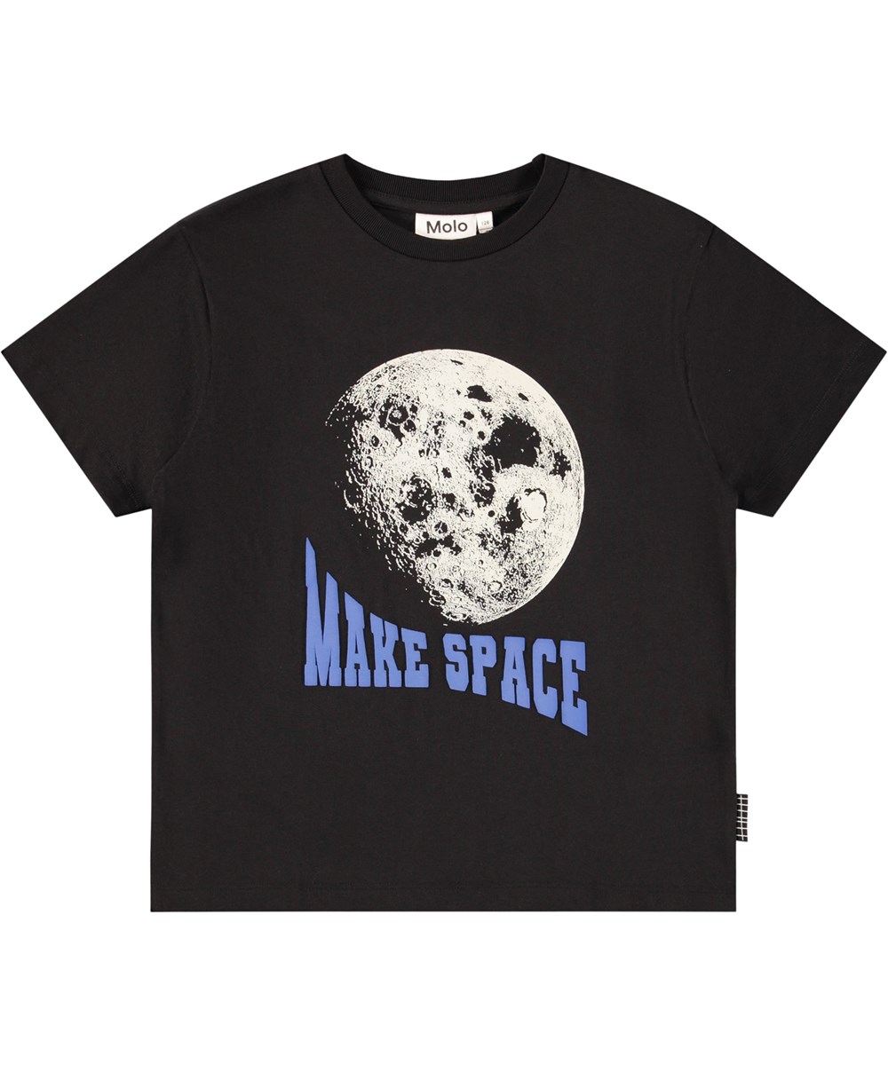 Rodney - Moon Graphic - Svart oversize T-shirt för barn i mjuk ekologisk bomull med korta ärmar och en ribbad halsringning.