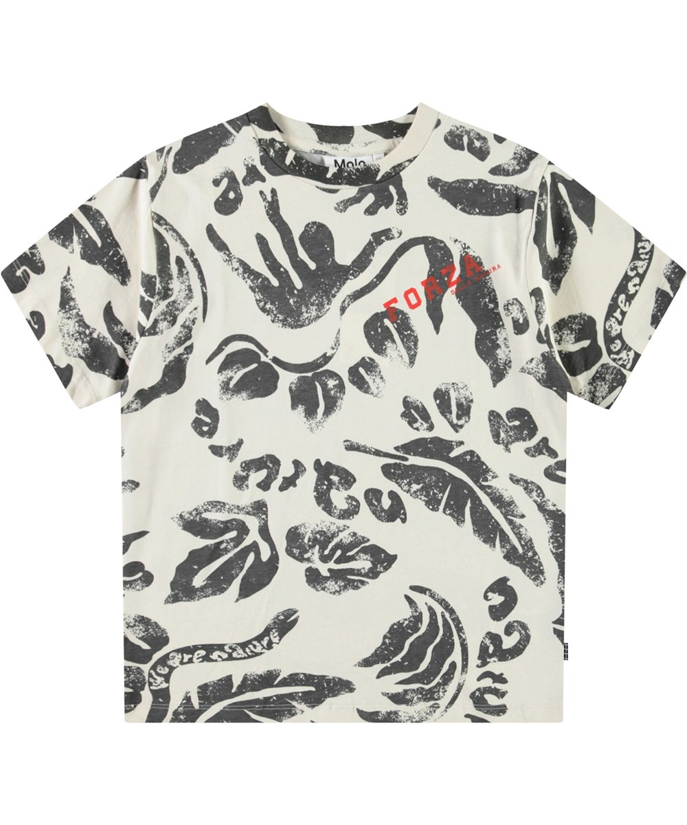 Rodney - Nature We Are - Off-white t-shirt med tryck för barn i ekologisk bomull med korta ärmar och ribbad halsringning.