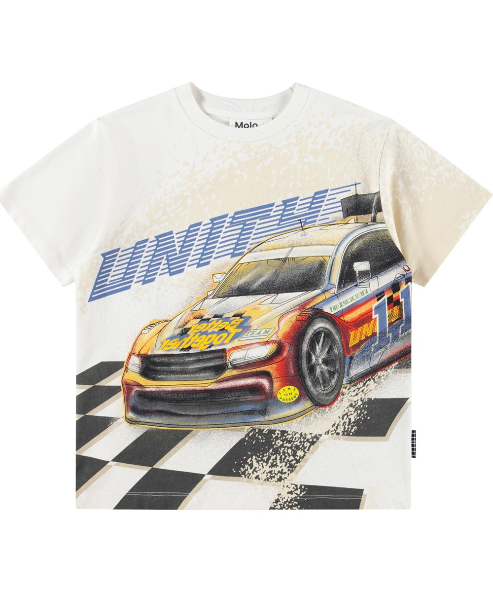 Rodney - Racing Car - Vit T-shirt för barn i ekologisk bomull