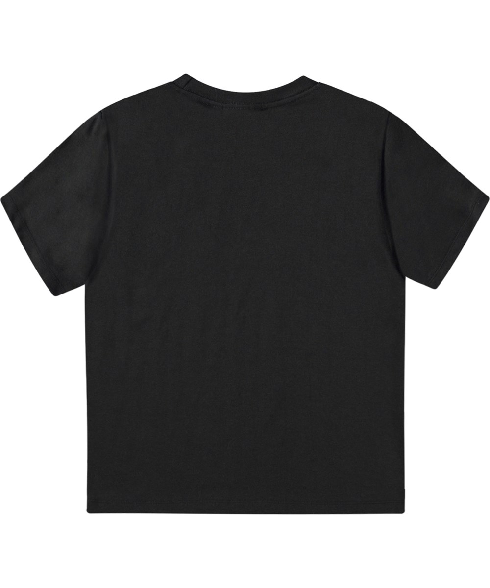 Rodney - Telescope Warm - Oversized svart T-shirt i ekologisk bomull med tryck av rymdteleskop.