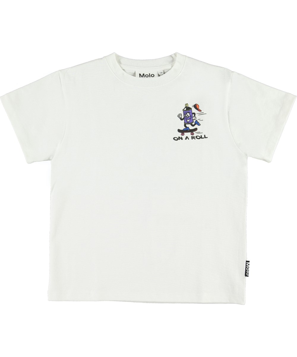 Rodney - White - Widefit vit t-shirt med sprayflaska och skateboard.