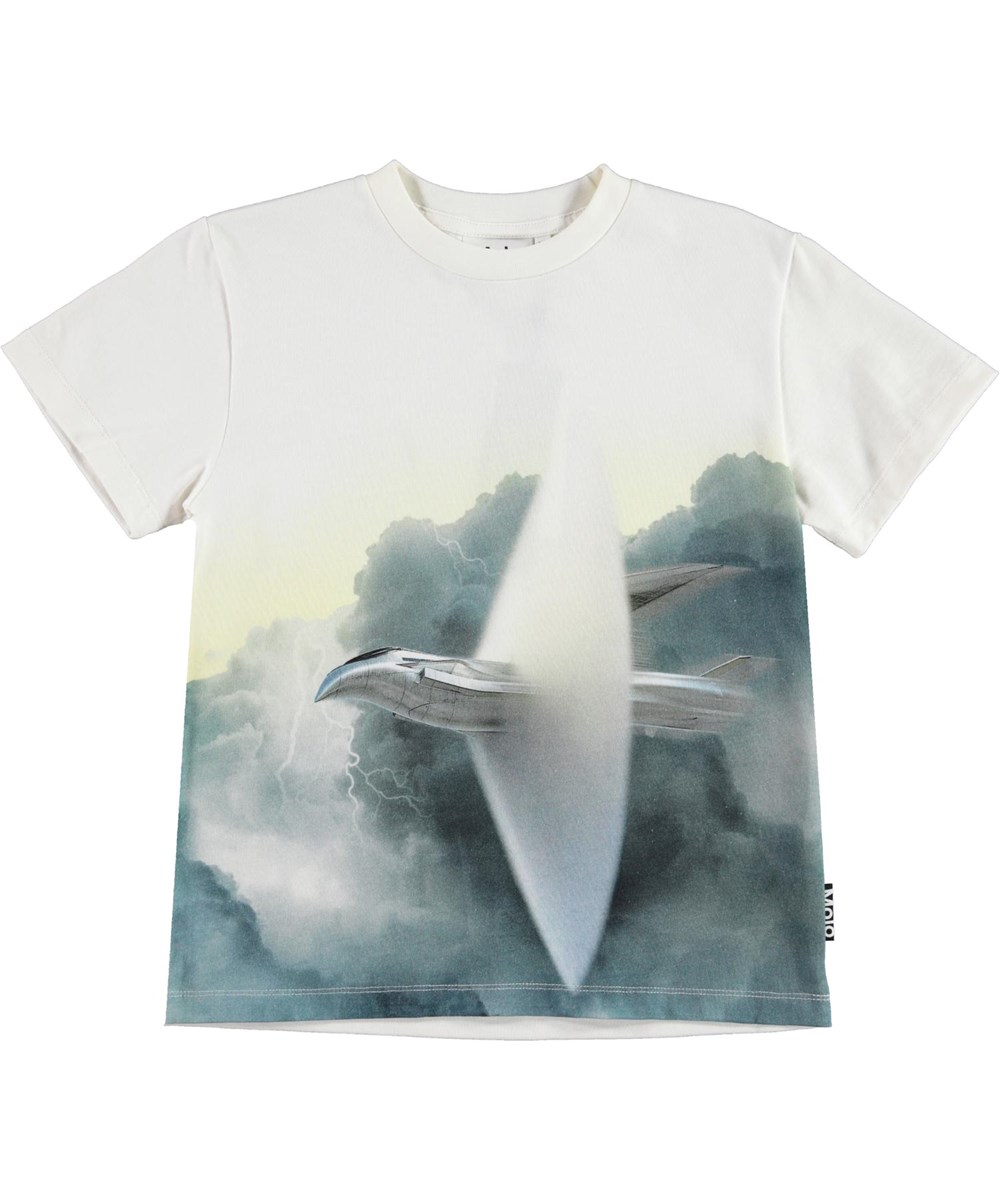 Roxo - Breaking Barrier - Ekologisk vit t-shirt med flygplan