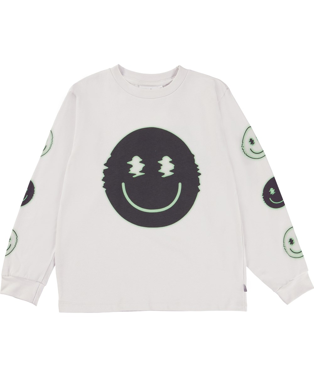 Rube - Screen Mood - Vit ekologisk långärmad t-shirt med glitch.