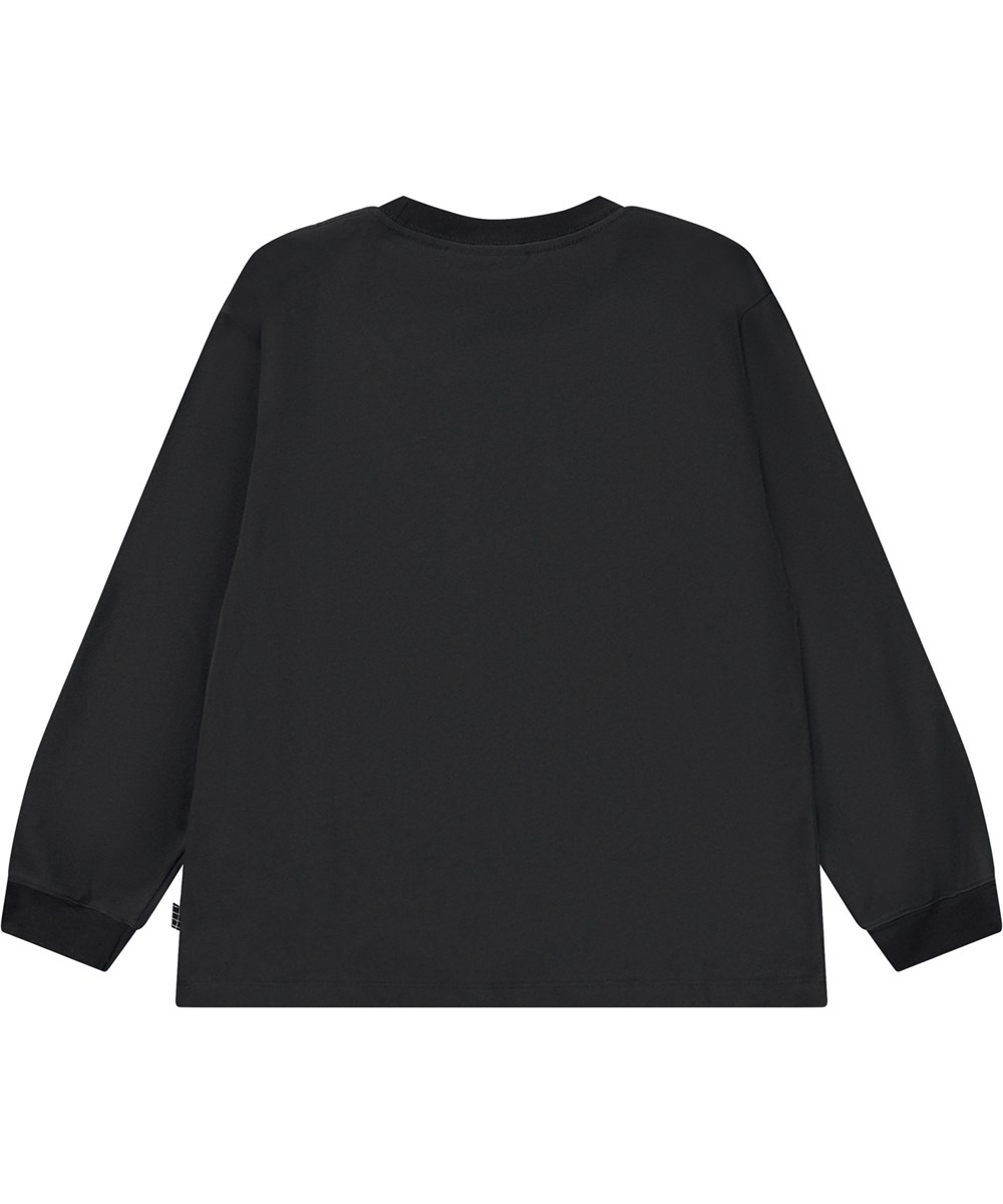 Rube - Strange World - Svart ekologisk långärmad t-shirt med dinosauriemönster.