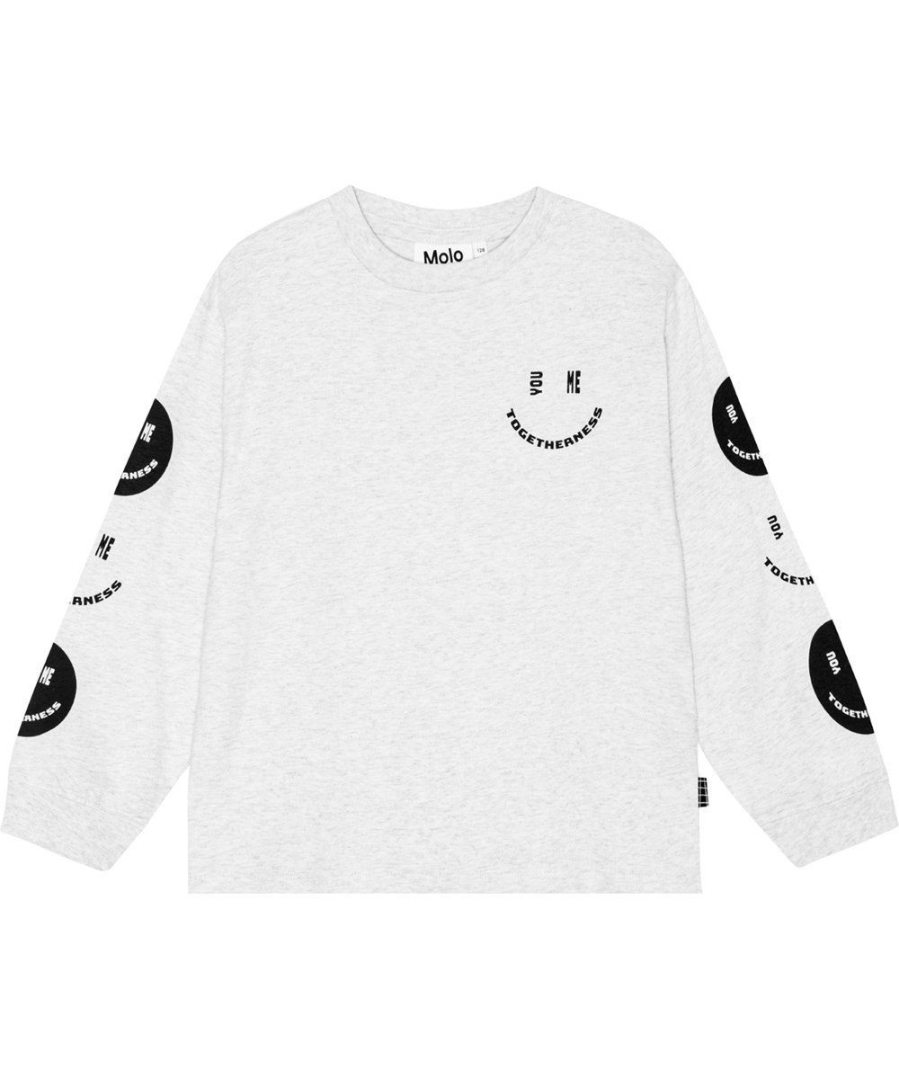 Rube - Togetherness - Ljusgrå melange tröja i ekologisk bomull med placerade smileys.