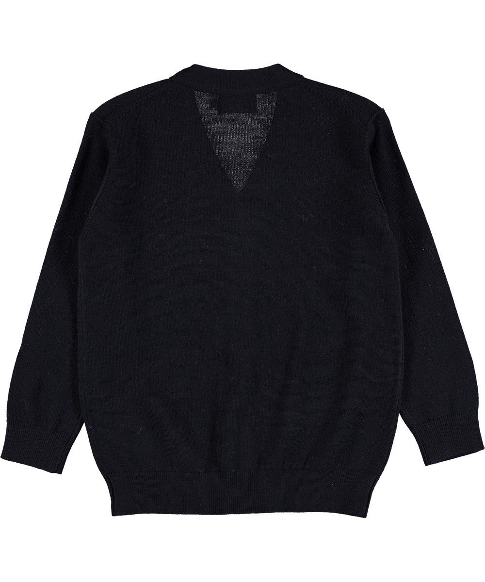 Basel - Dark Navy - Mörkblå cardigan i ull med knappar