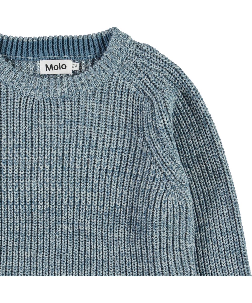 Bosse - Mix Yarn - Blå ekologisk bomullsstickad tröja