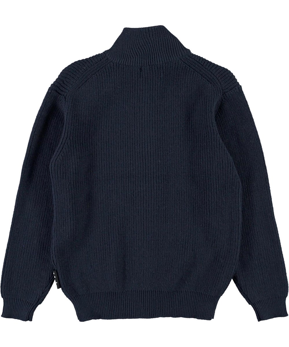 Boyd - Dark Navy - Blå stickad tröja med dragkedja