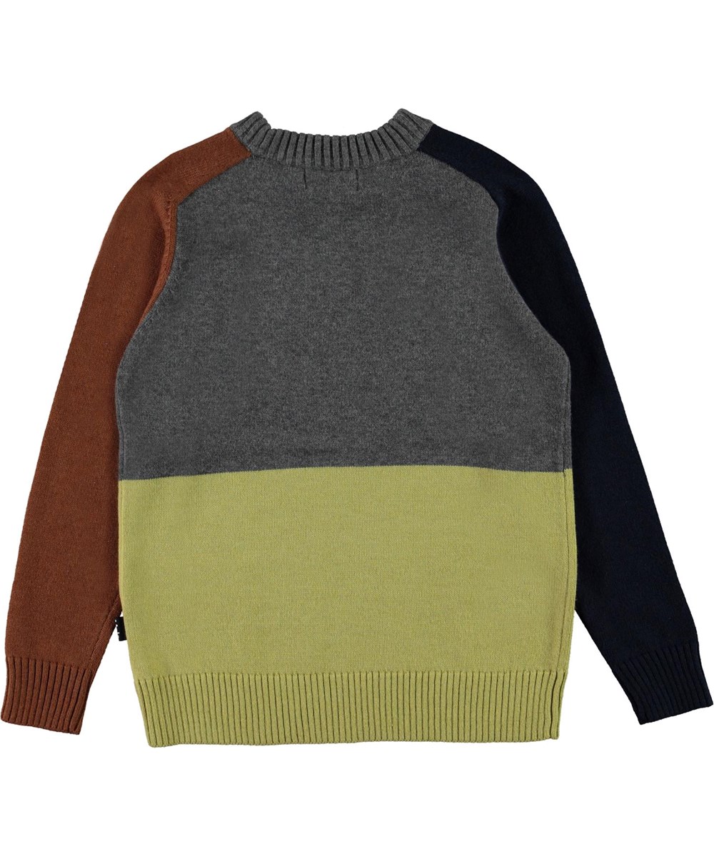 Buzz - Colour Mix - Blå, grå och gul stickad tröja 