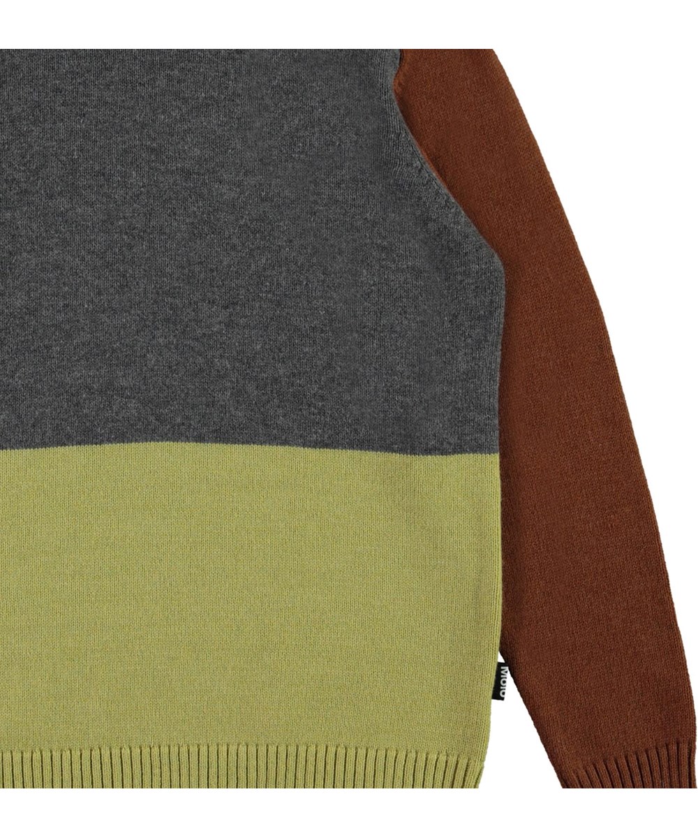 Buzz - Colour Mix - Blå, grå och gul stickad tröja 