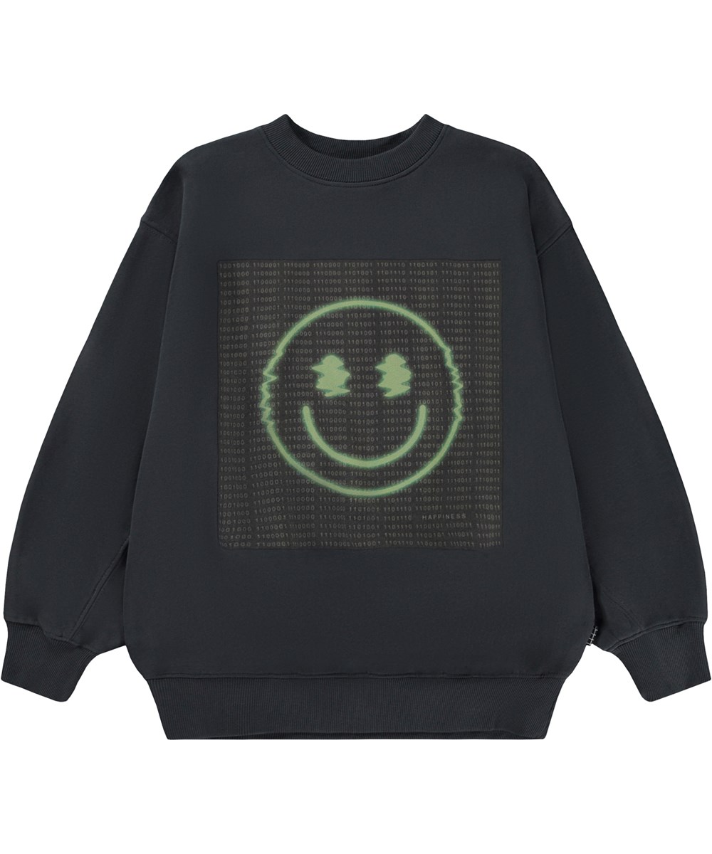 Magni - Dark Sky - Svart ekologisk sweatshirt med datorglitch.