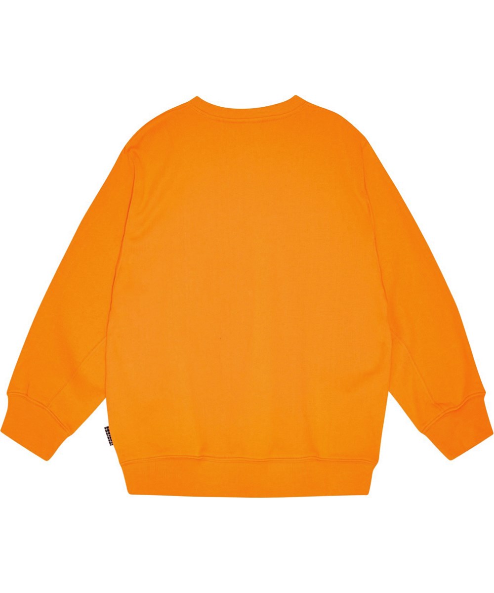 Magni - Fiery - Orange tröja i ekologisk bomull med pixeltryck framtill.